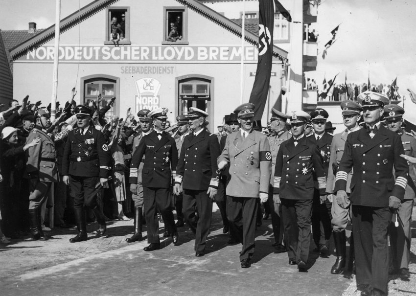 Adolf Hitler and admiral Horthy of Hungary visit the Isle of Heligoland